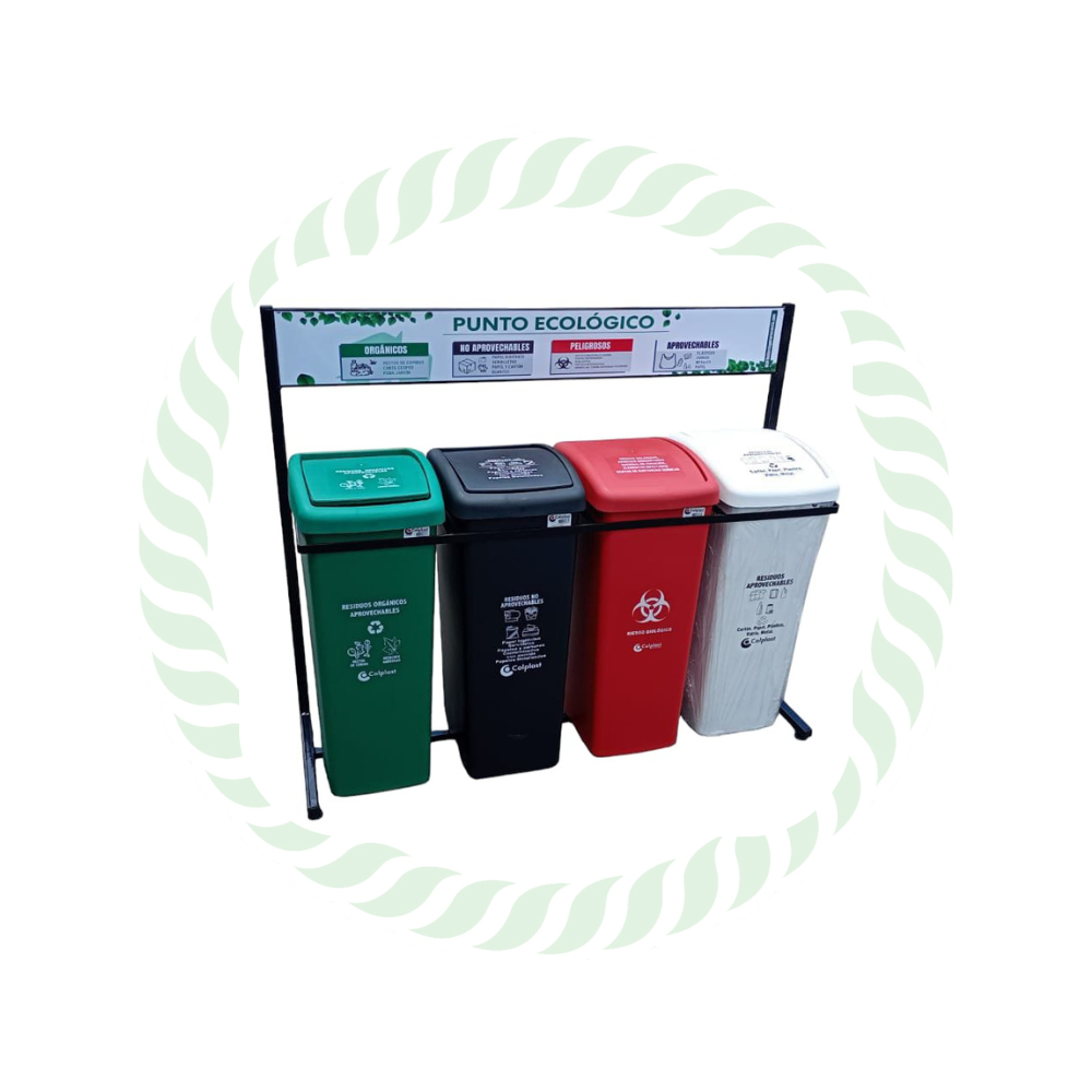 Punto ecológico de cuatro puestos de 55 Litros tapa vaivén
