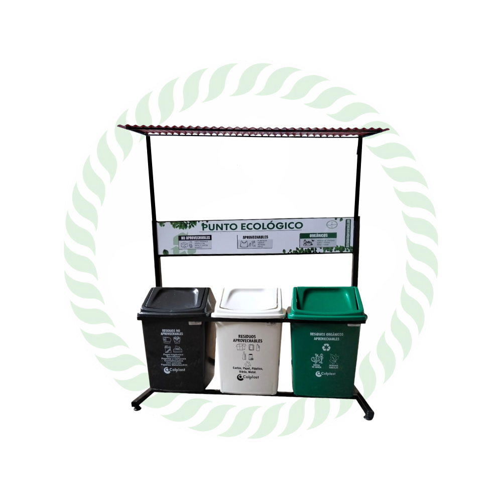 Punto ecológico con techo en teja plástica de 22 Litros.