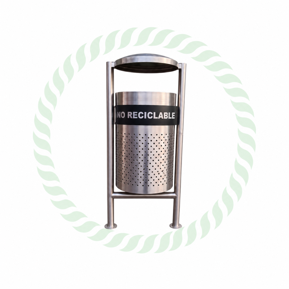 Papelera de 75 litros en acero inoxidable 304 con techo