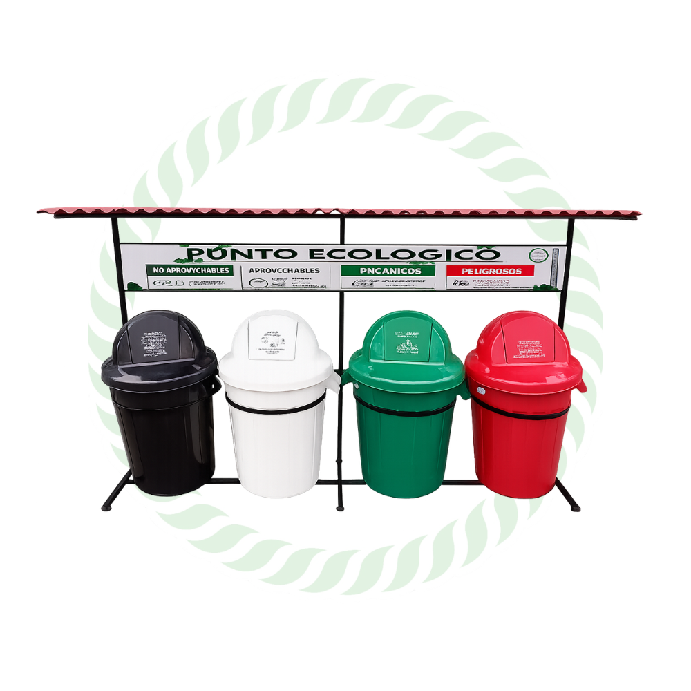 Punto ecológico de 120 litros con techo en teja plástica.